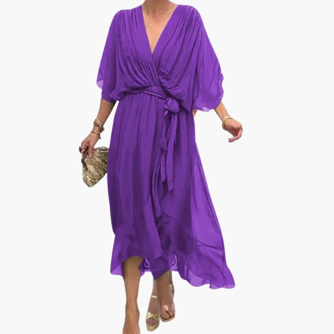 Women’s Midi Dress with Wrap Bodice and Waist Tie
