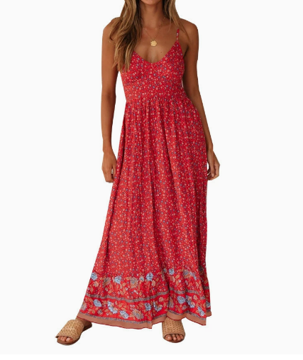 Women’s Boho Floral Print Spaghetti Strap Maxi Dress
