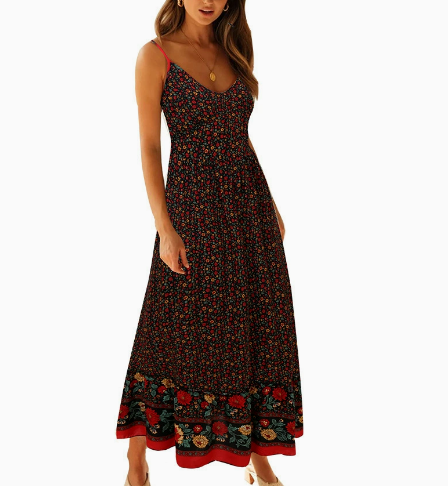 Women’s Boho Floral Print Spaghetti Strap Maxi Dress