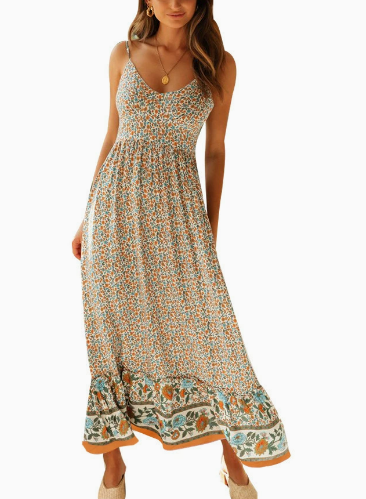 Women’s Boho Floral Print Spaghetti Strap Maxi Dress