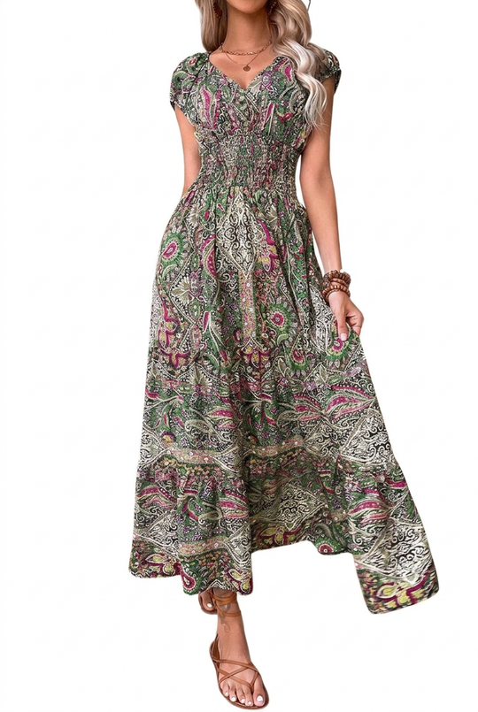 Women’s Maxi Dress with Elasticated Waist and Cap Sleeves