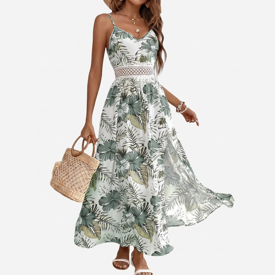 Women’s Maxi Dress with Lace Trim and Waist Cut Out