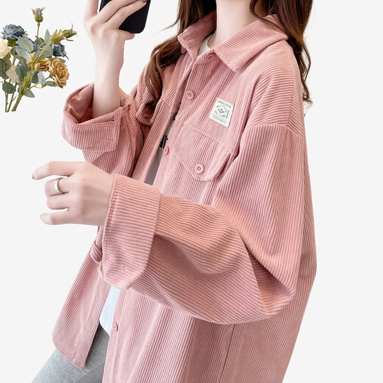 Women’s Oversized Corduroy Button-Up Shacket Casual Long Sleeve Layering Jacket