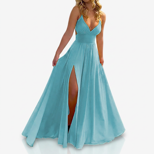 Women’s Spaghetti-Strap V-Neck Maxi Dress with Thigh-High Slit