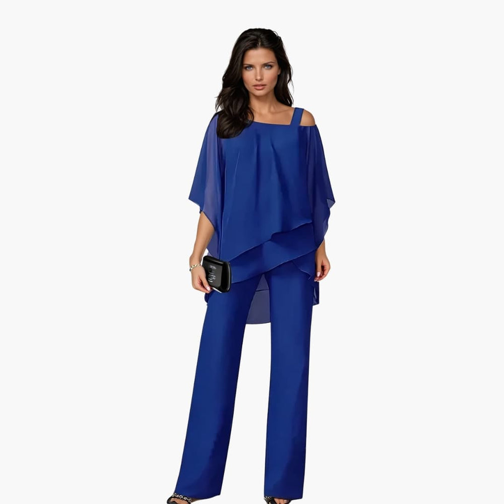 Women's Two-Piece Set with Asymmetrical Top and Wide-Leg Trousers