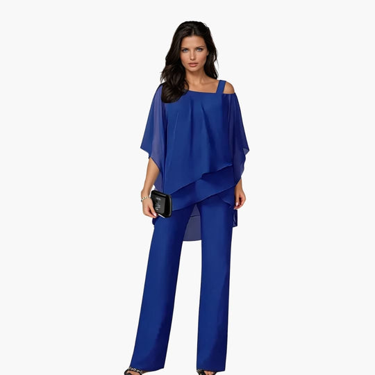 Women's Two-Piece Set with Asymmetrical Top and Wide-Leg Trousers