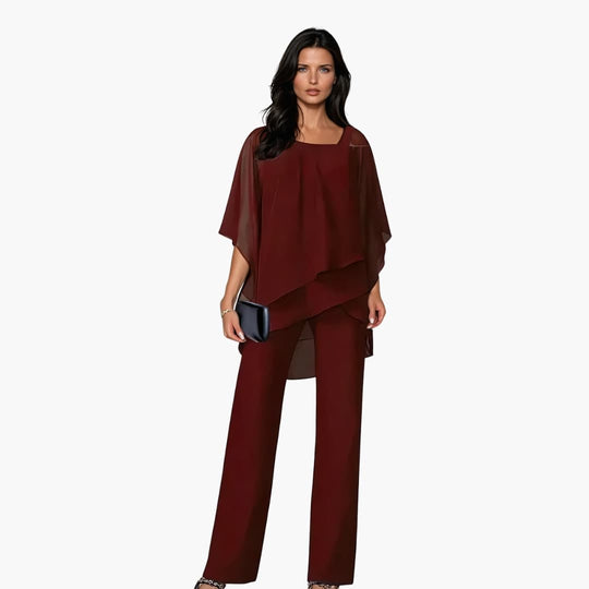 Women's Two-Piece Set with Asymmetrical Top and Wide-Leg Trousers