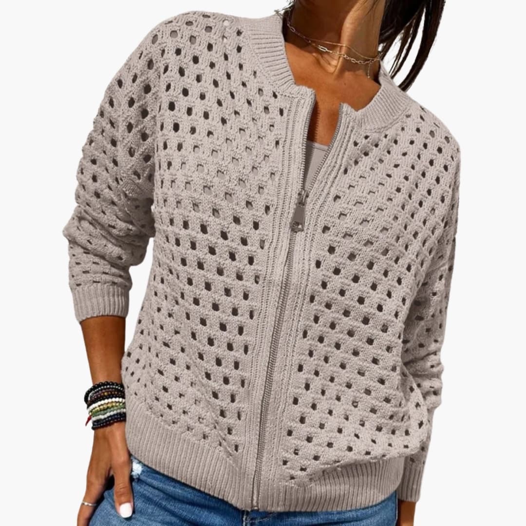 Women's Cardigan with Zip Closure and Cut-Out Details