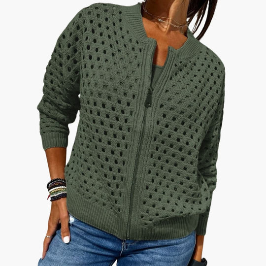 Women's Cardigan with Zip Closure and Cut-Out Details