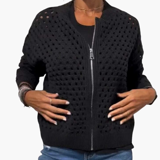 Women's Cardigan with Zip Closure and Cut-Out Details