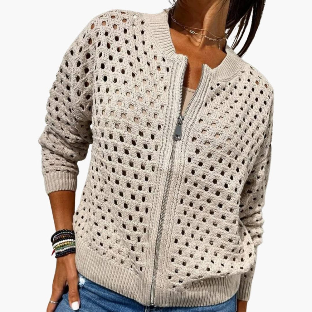 Women's Cardigan with Zip Closure and Cut-Out Details