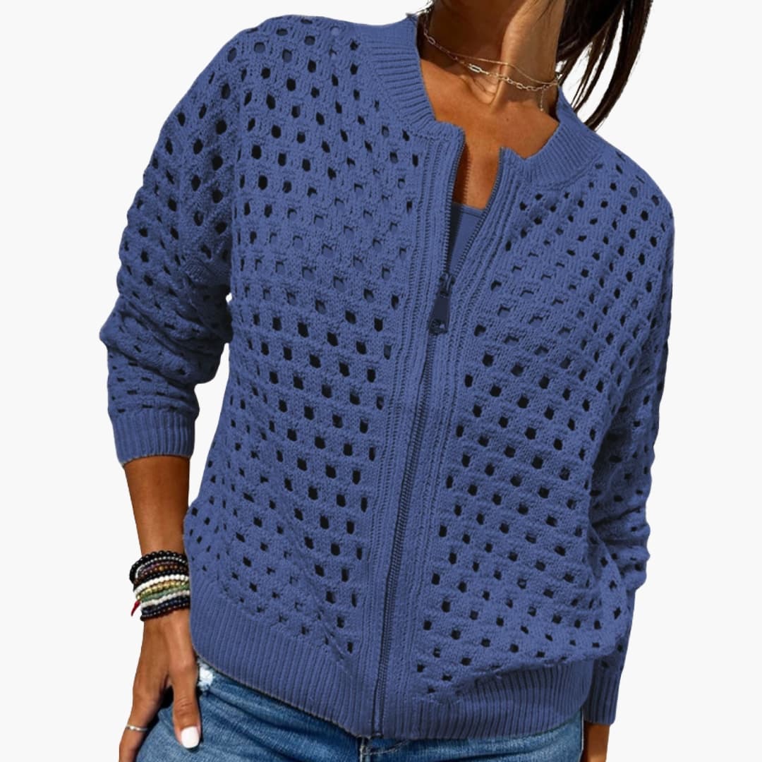Women's Cardigan with Zip Closure and Cut-Out Details