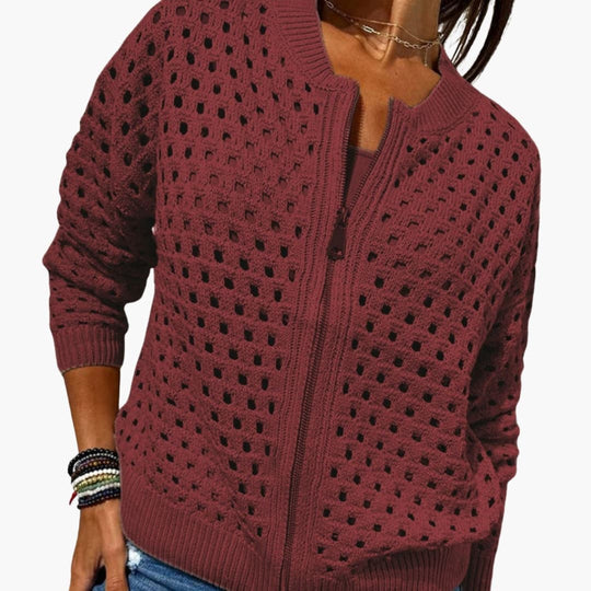 Women's Cardigan with Zip Closure and Cut-Out Details