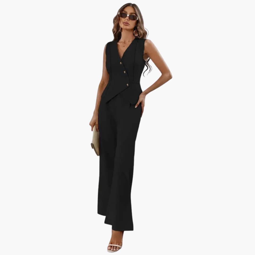 Women’s Tailored Set with Sleeveless Top and Wide-Leg Trousers