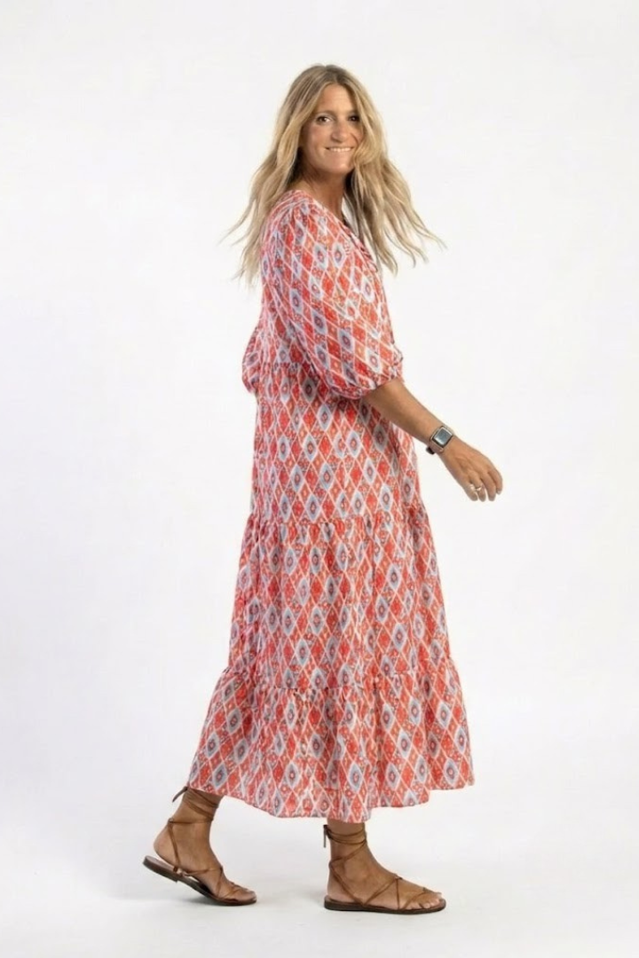 Zaria | Paisley Print V-Neck Short Sleeve Midi Dress