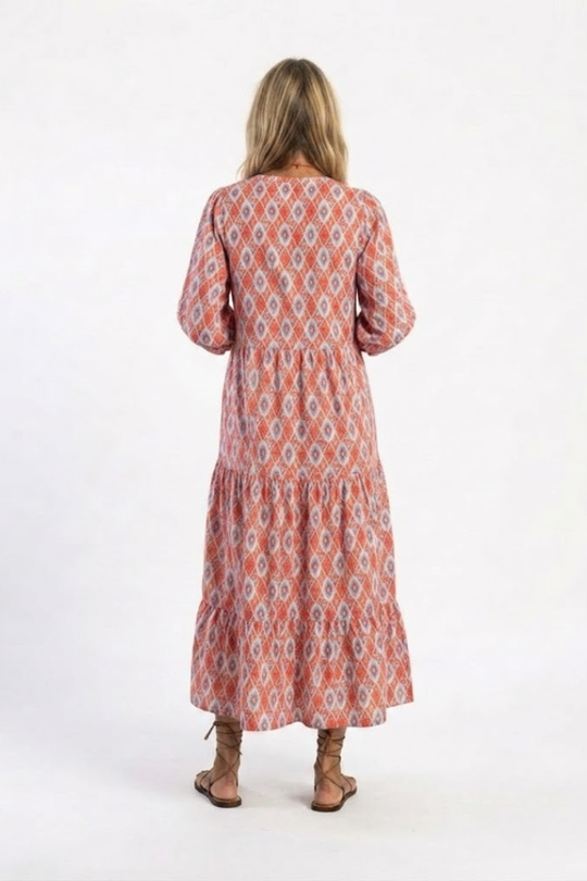 Zaria | Paisley Print V-Neck Short Sleeve Midi Dress