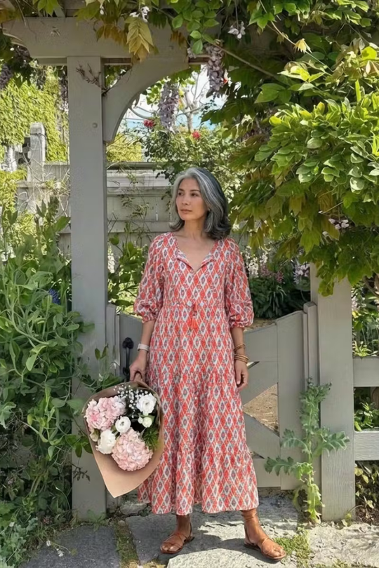Zaria | Paisley Print V-Neck Short Sleeve Midi Dress
