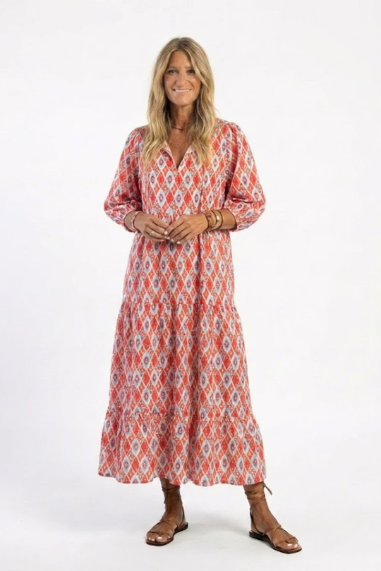 Zaria | Paisley Print V-Neck Short Sleeve Midi Dress
