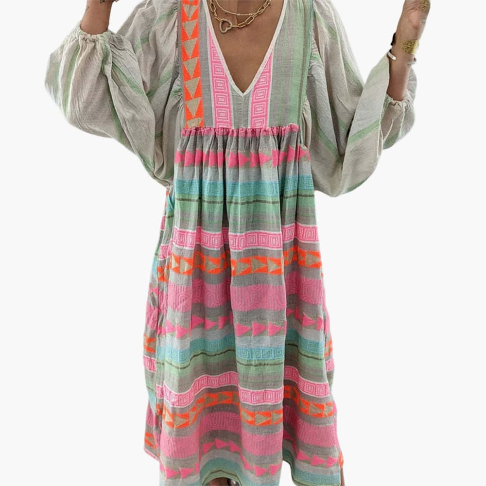 Women’s Sundress with V-Neck and Puff Sleeves