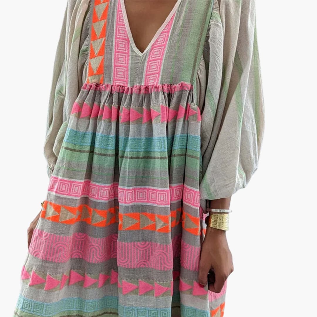Women’s Sundress with V-Neck and Puff Sleeves