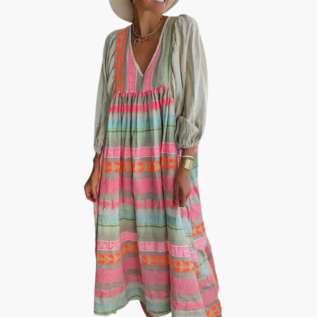 Women’s Sundress with V-Neck and Puff Sleeves