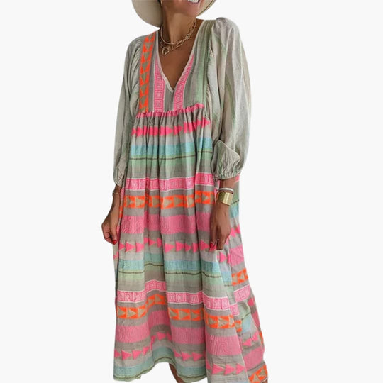 Women’s Sundress with V-Neck and Puff Sleeves