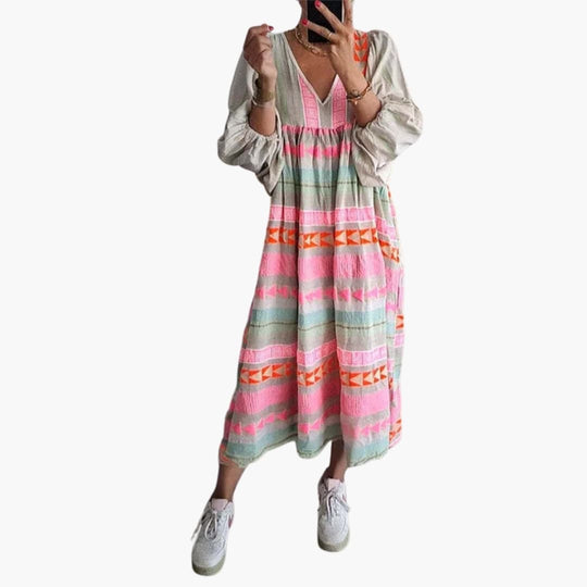 Women’s Sundress with V-Neck and Puff Sleeves