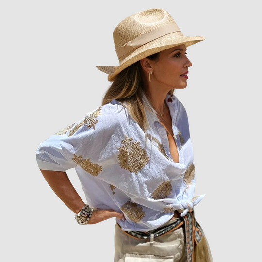 Women's Breathable Blouse with Elegant Print and Flowing Fit