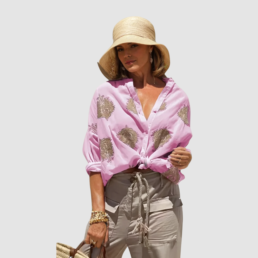 Women's Breathable Blouse with Elegant Print and Flowing Fit