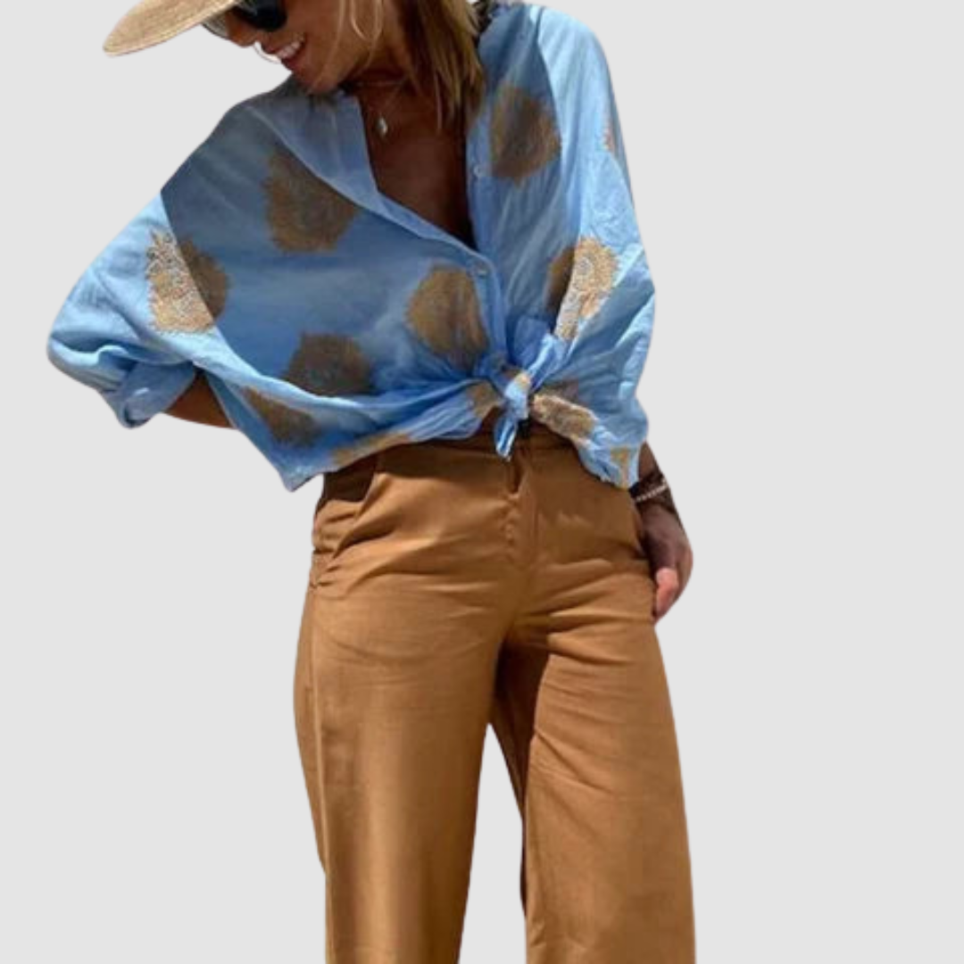 Women's Breathable Blouse with Elegant Print and Flowing Fit