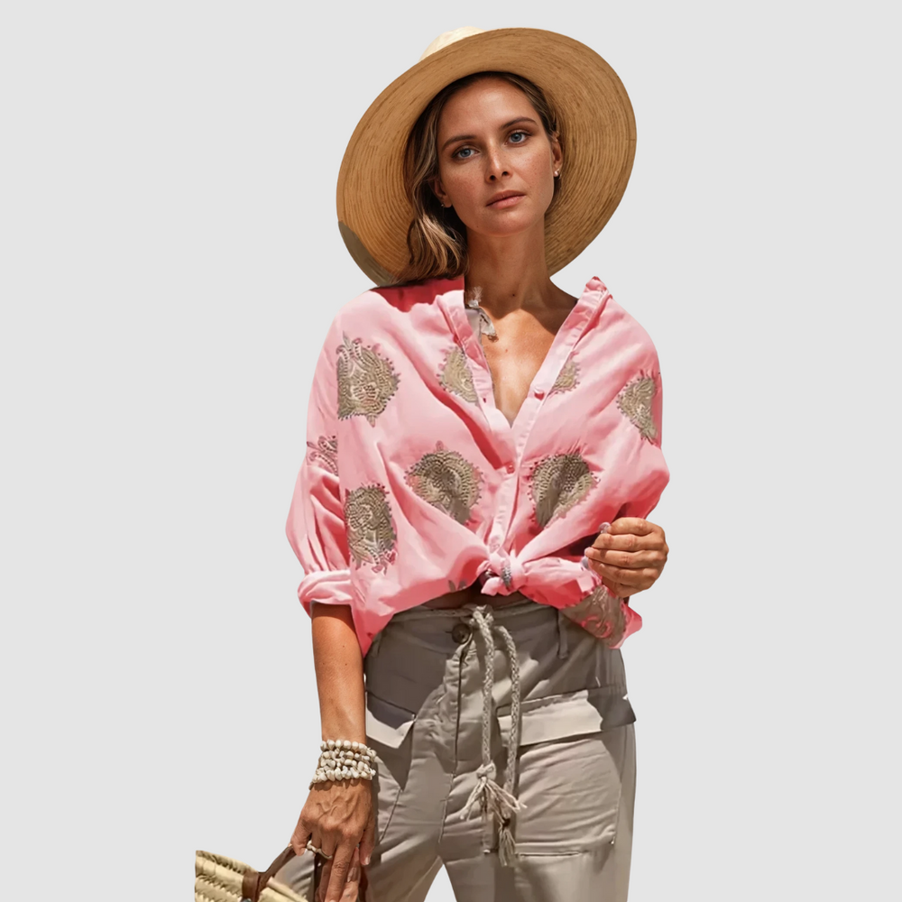 Women's Breathable Blouse with Elegant Print and Flowing Fit
