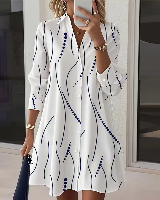 Women's Shirt Dress with Wavy Collar and Button Front