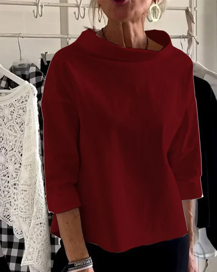 Women's Relaxed High-Neck Top with Wide Lapels