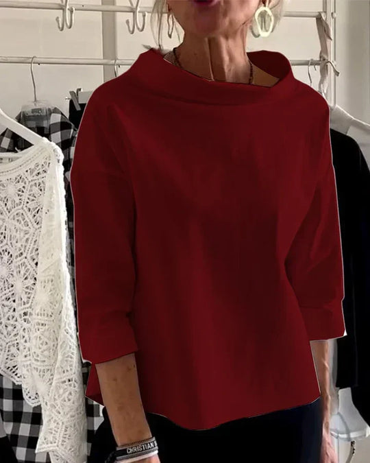 Women's Relaxed High-Neck Top with Wide Lapels
