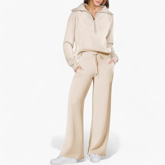 Women’s Two-Piece Lounge Set with Zip-Up Top and Matching Bottoms