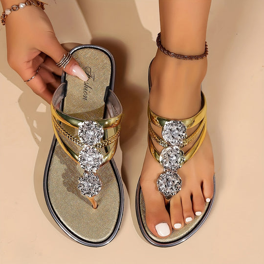 Women's Glam Sandals with Crystal Accents and Cushioned Insoles