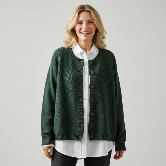 Women's Knit Cardigan with Chest Pocket and Classic Button Closure