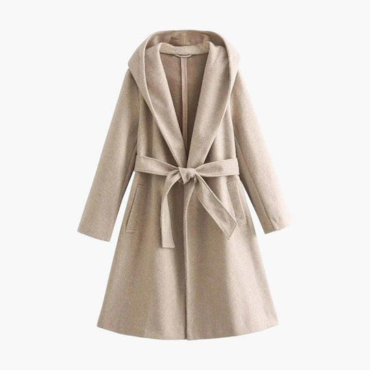 Women’s Trench Coat with Hood and Belted Waist