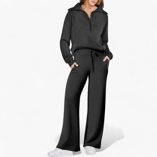 Women’s Two-Piece Lounge Set with Zip-Up Top and Matching Bottoms