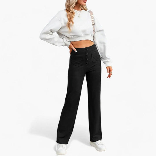 Women's Elastic Waist Trousers with Shaping Fit and Full Length