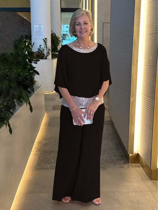 Women's Elegant Set with Embellished Top and Wide-Leg Pants
