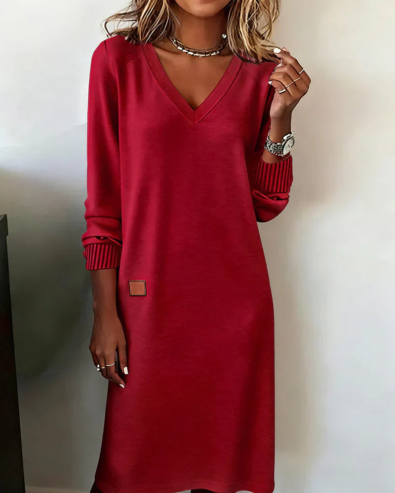 Women's Cozy Dress with V-Neckline and Breathable Fabric
