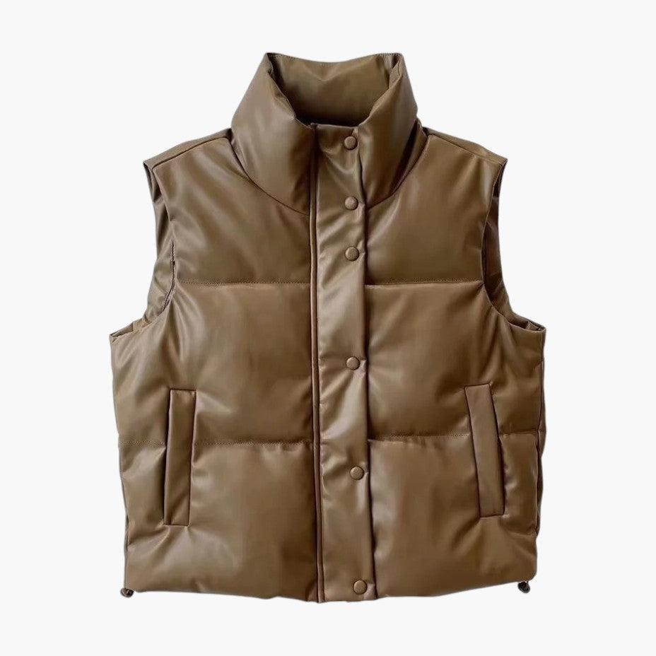 Women's Puffer Gilet with Stand Collar and Zip Fastening
