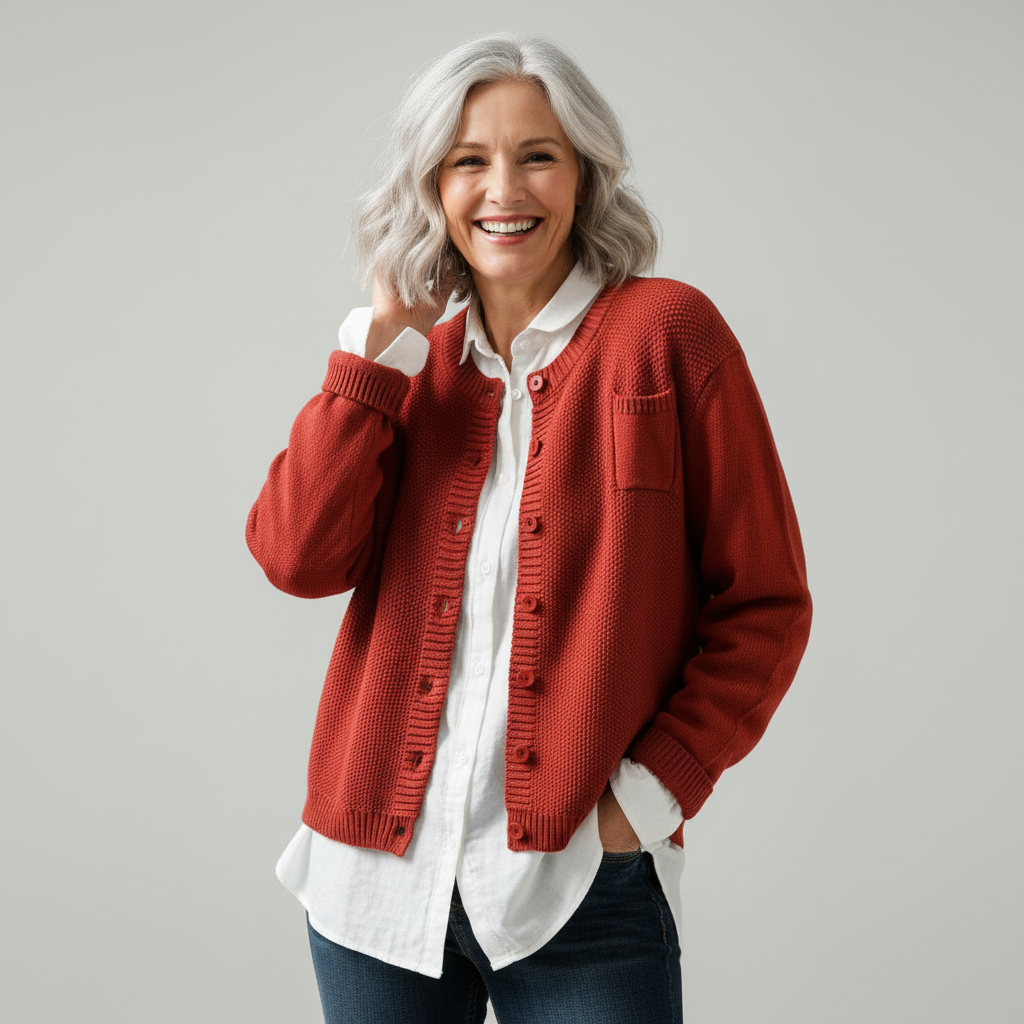 Women's Knit Cardigan with Chest Pocket and Classic Button Closure