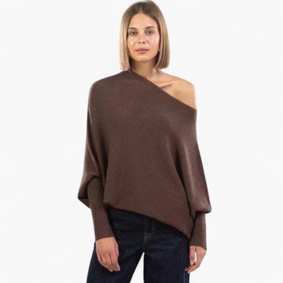 Women’s Jumper with Off-Shoulder Neckline and Knit Texture