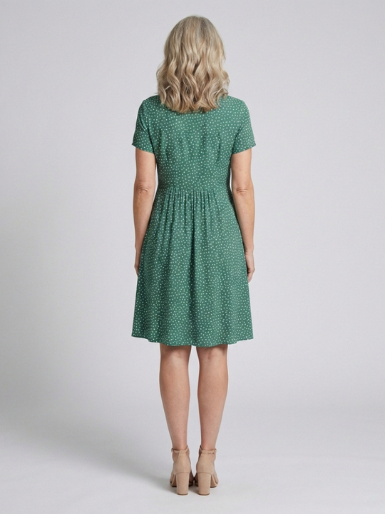 Caroline | Short Sleeve Collared Polka Dot Midi Dress