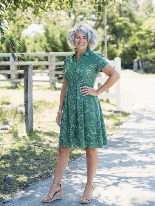 Caroline | Short Sleeve Collared Polka Dot Midi Dress