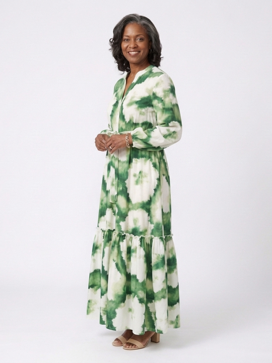 Sabine | Long Sleeve Tie Waist Tiered Maxi Dress