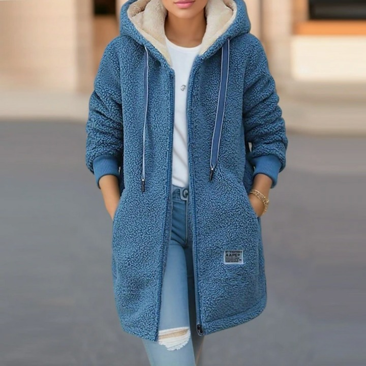 Women's Hooded Teddy Fleece Jacket with Zip Front