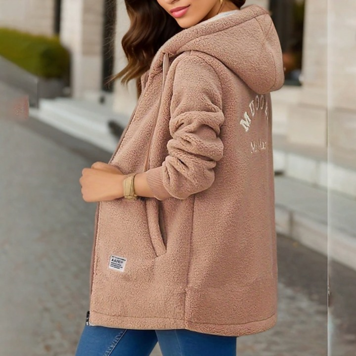 Women's Hooded Teddy Fleece Jacket with Zip Front